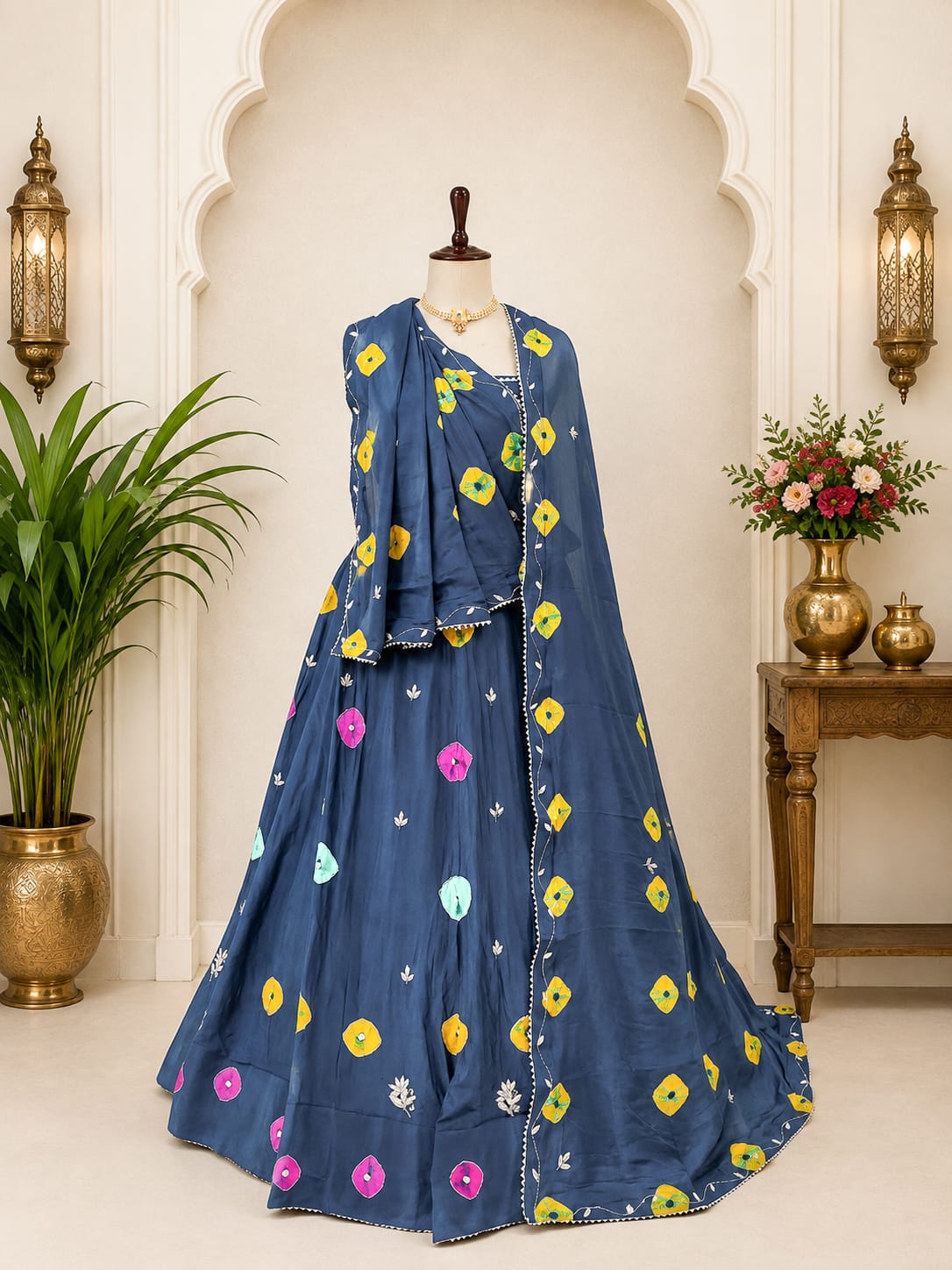 KcPc New Festive Shibori Chinon Silk Lehenga with Cutdana DetailingGSM