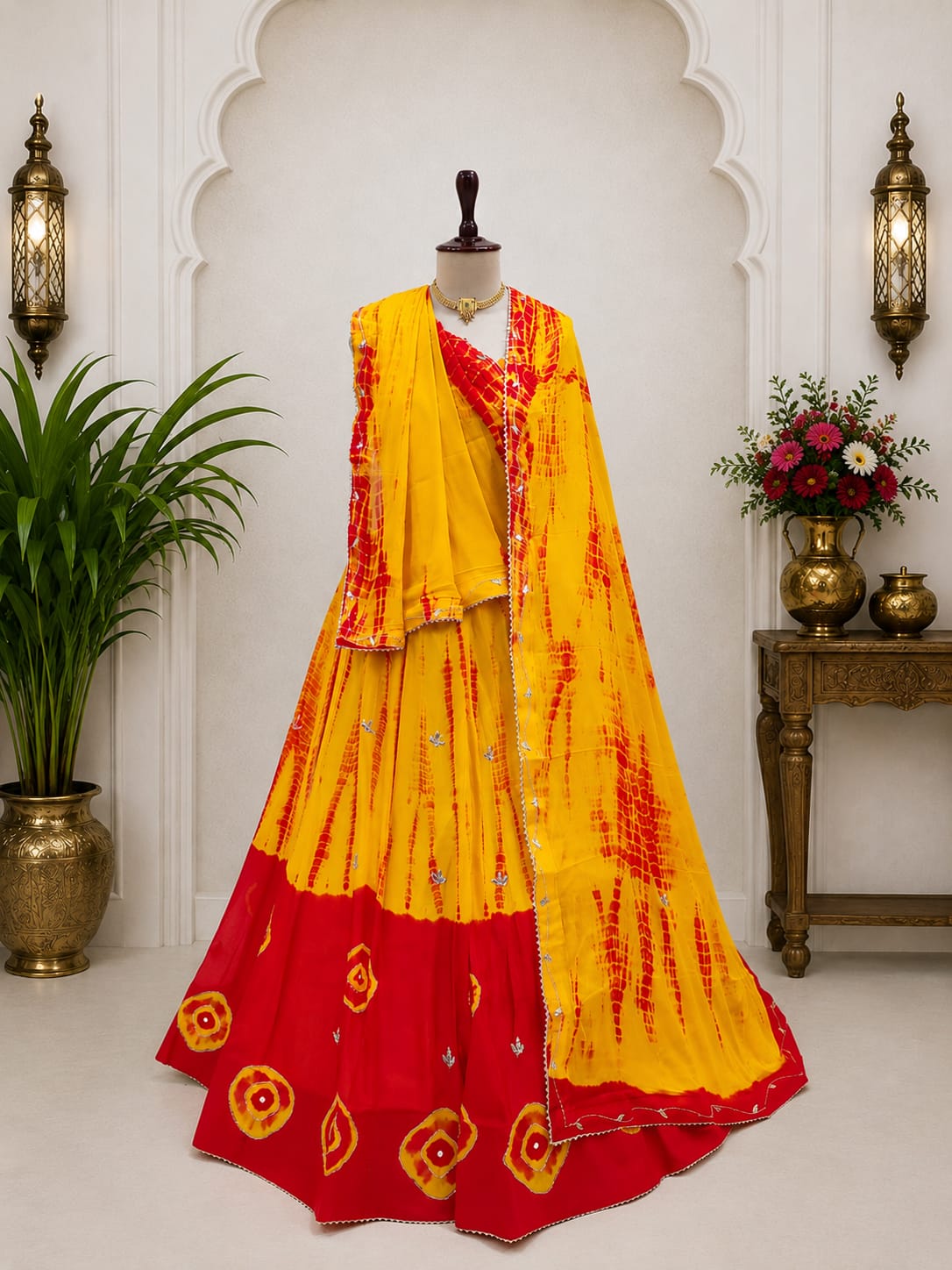 KcPc New Festive Chinon Silk Lehenga in Shibori Style Adorned with Exquisite Cutdana EmbellishmentsGSM