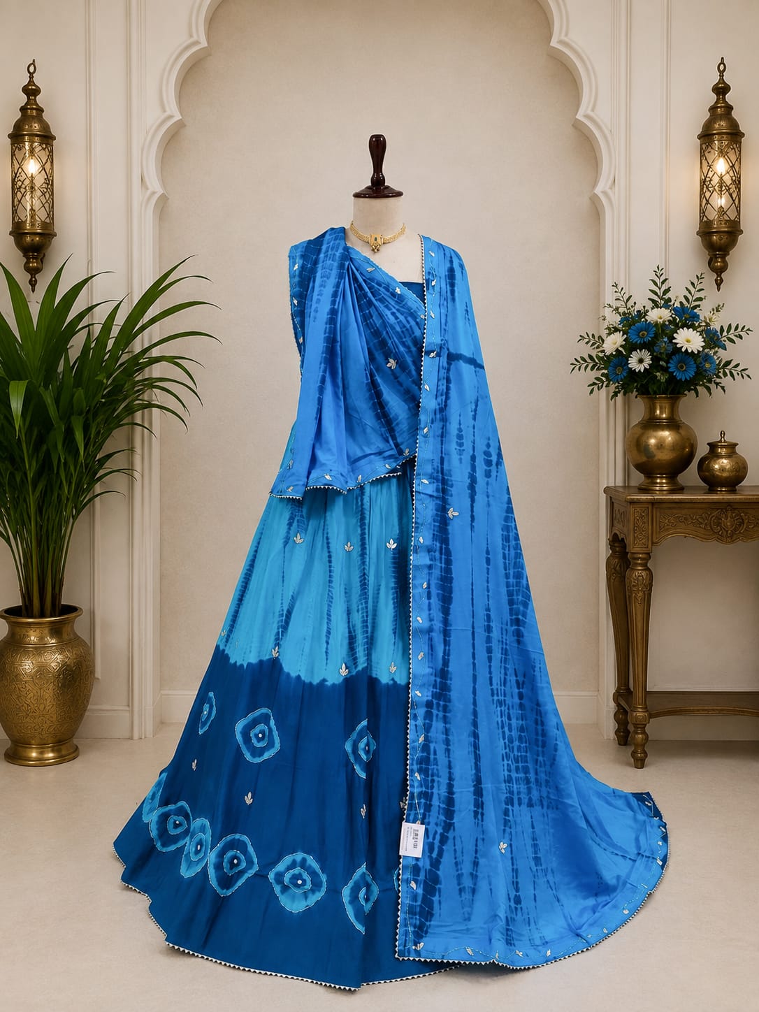 KcPc New Graceful Festive Chinon Silk Lehenga with Elegant Shibori Design and Cutdana Embroidery GSM
