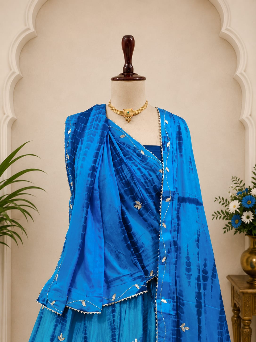 KcPc New Graceful Festive Chinon Silk Lehenga with Elegant Shibori Design and Cutdana Embroidery GSM