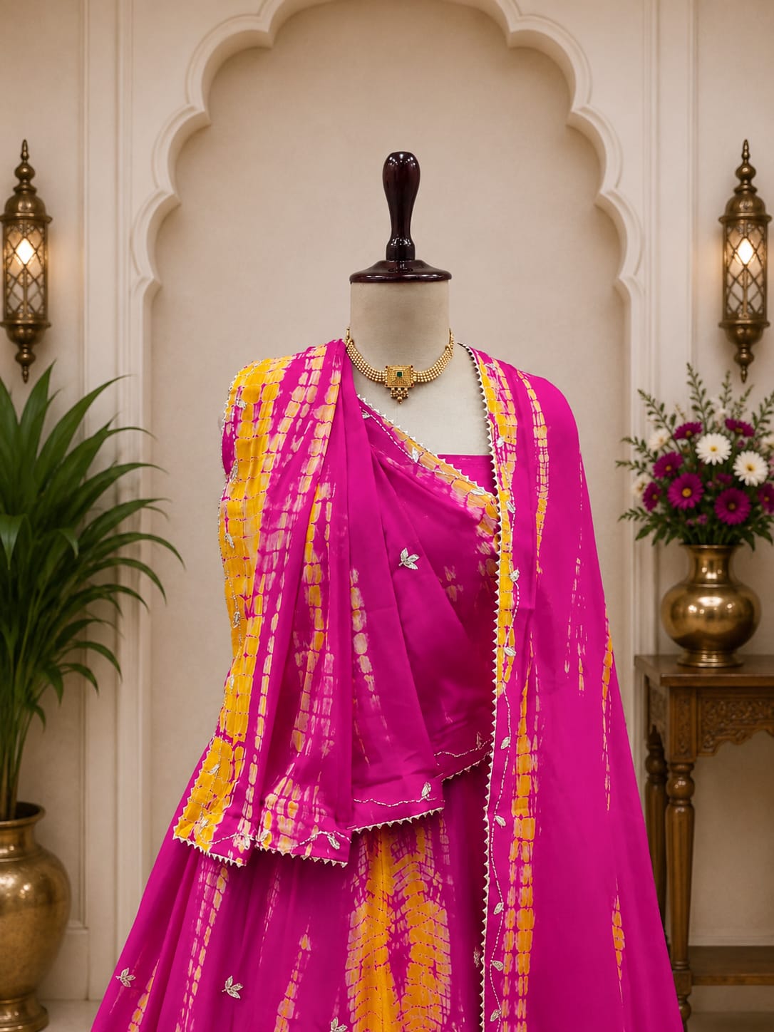 KcPc New Premium Shibori Style Lehenga in Chinon Silk with Intricate Cutdana EmbellishmentGSM