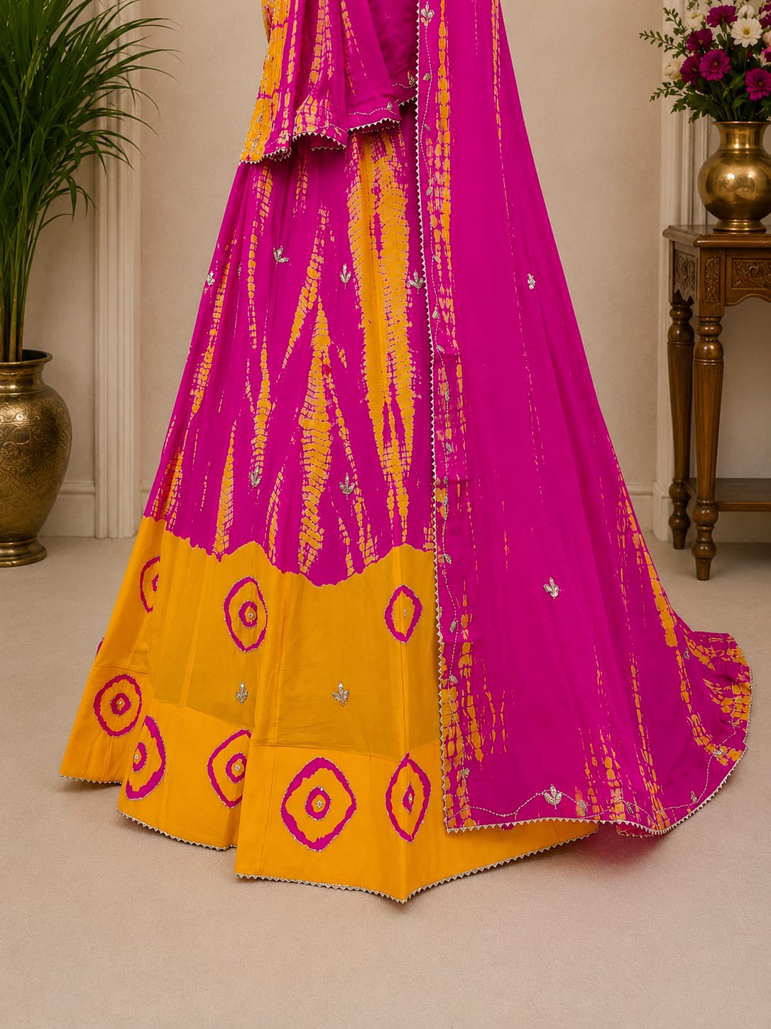 KcPc New Premium Shibori Style Lehenga in Chinon Silk with Intricate Cutdana EmbellishmentGSM