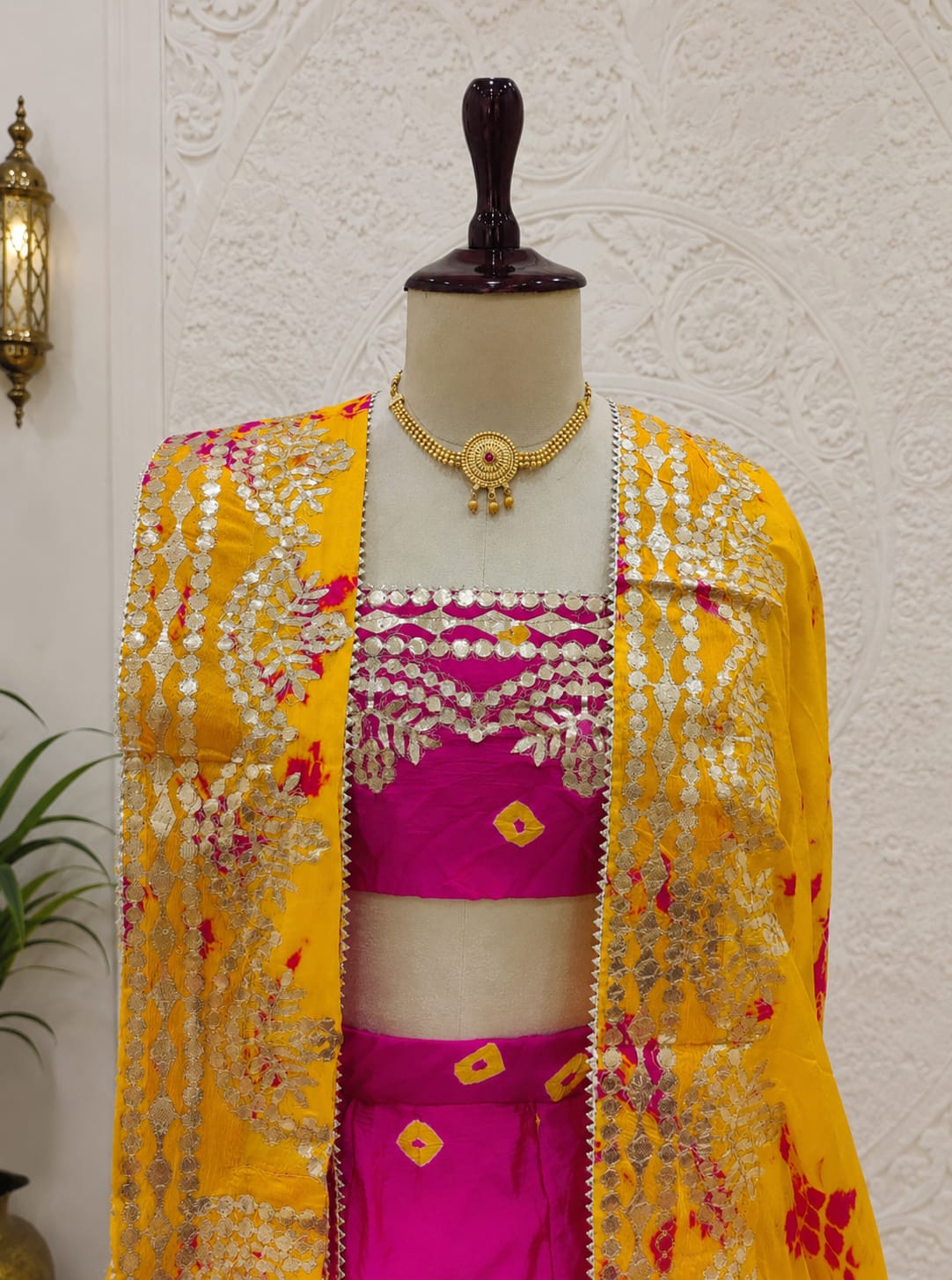 KcPc New Elegant Chinon Silk Lehenga with Bandhani Print & Classic Gota Patti Work SSB