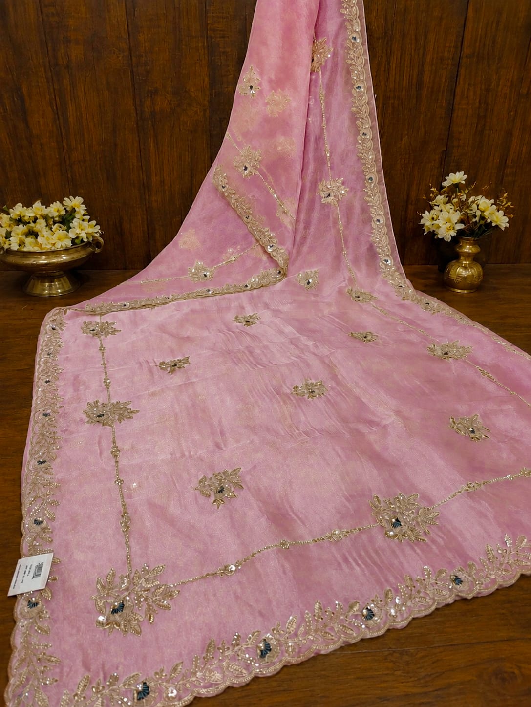 KcPc Tissue Silk Designer Saree with Embroidery Work AJD
