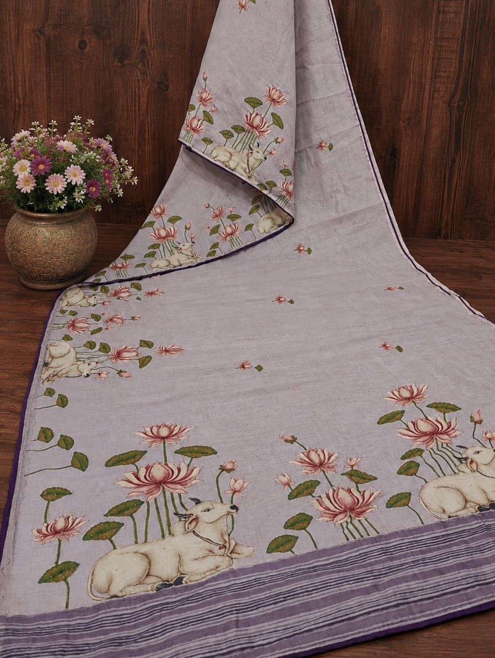 KcPc Premium Cotton Silk Kalamkari Saree with Stone WorkGAN