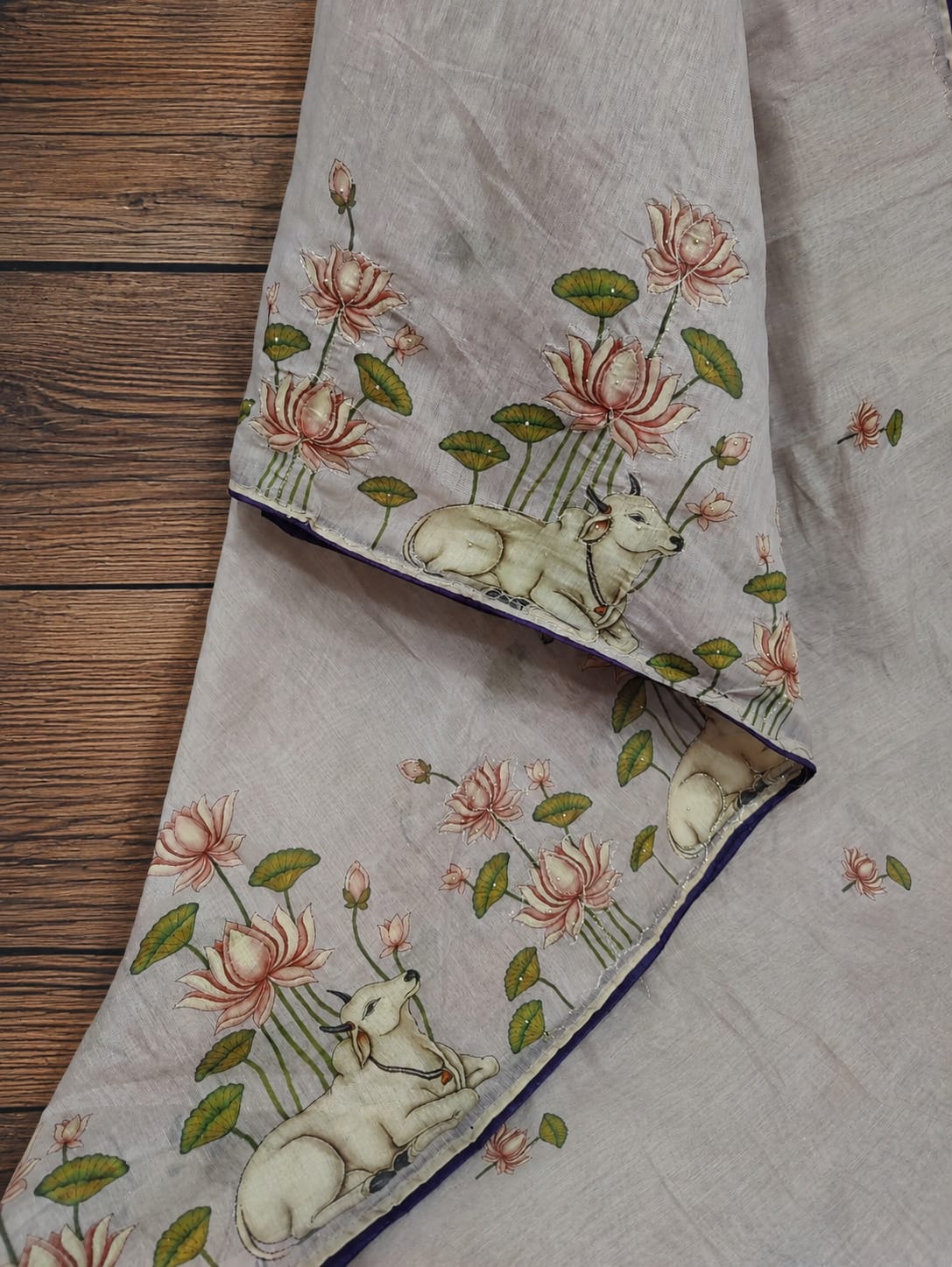 KcPc Premium Cotton Silk Kalamkari Saree with Stone WorkGAN