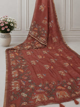 KcPc Premium Cotton Silk Kalamkari Style Saree with Aari Tari WorkSTL