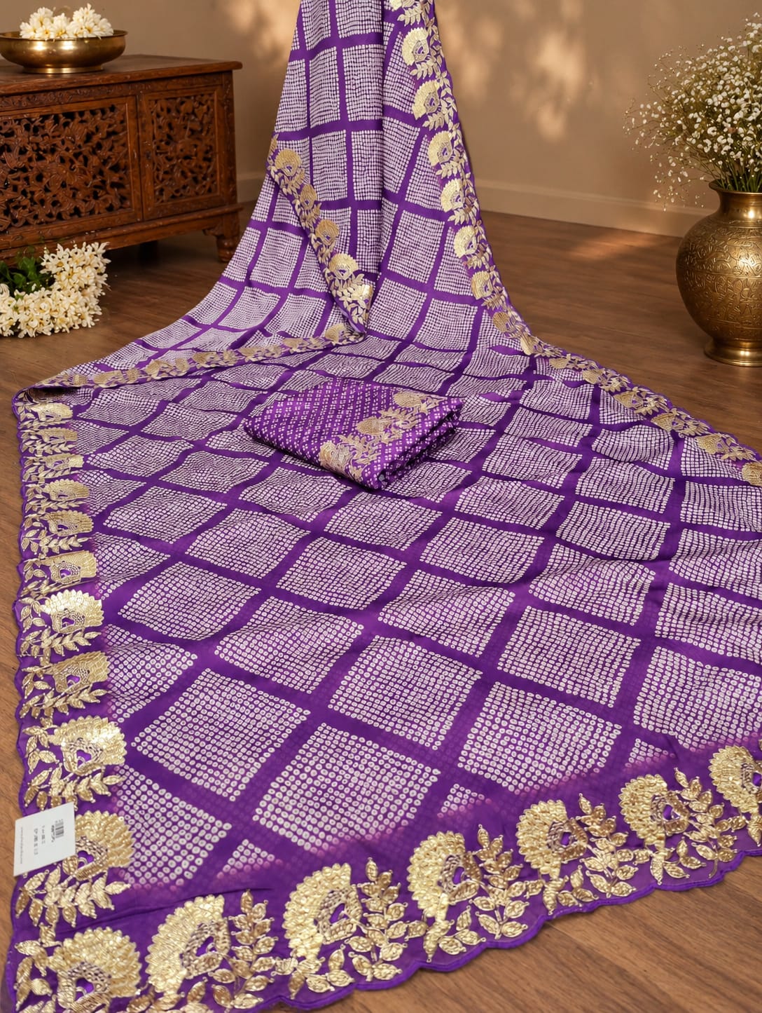 KcPc Premium Creap Silk Saree with Traditional Bandhani StyleBAL