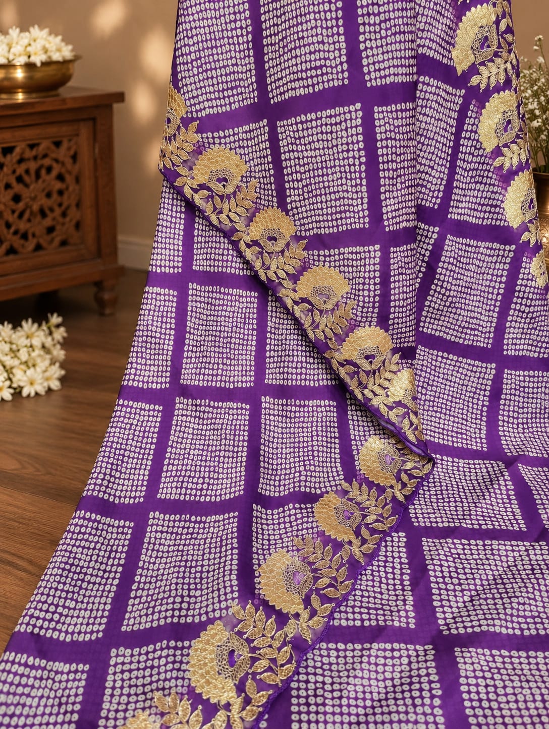 KcPc Premium Creap Silk Saree with Traditional Bandhani StyleBAL