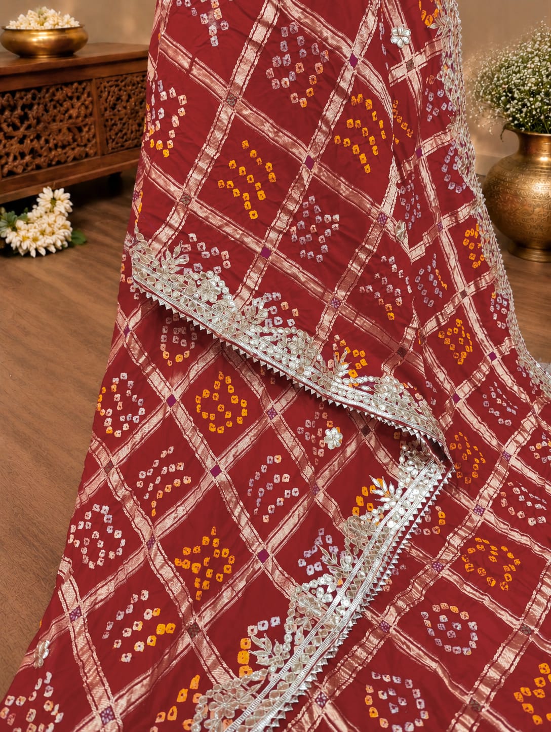KcPc New Beautiful Bandhani Style Saree with Premium Gotapatti Detailing