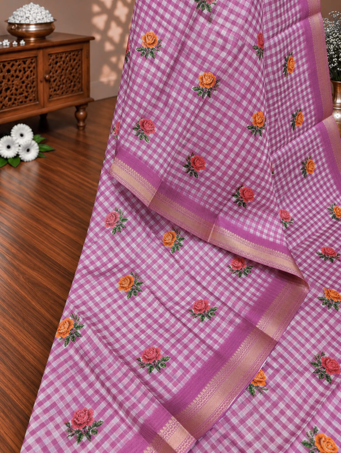 KcPcElegant Casual Wear Kota Doria Saree with Zari Border DetailingSWA