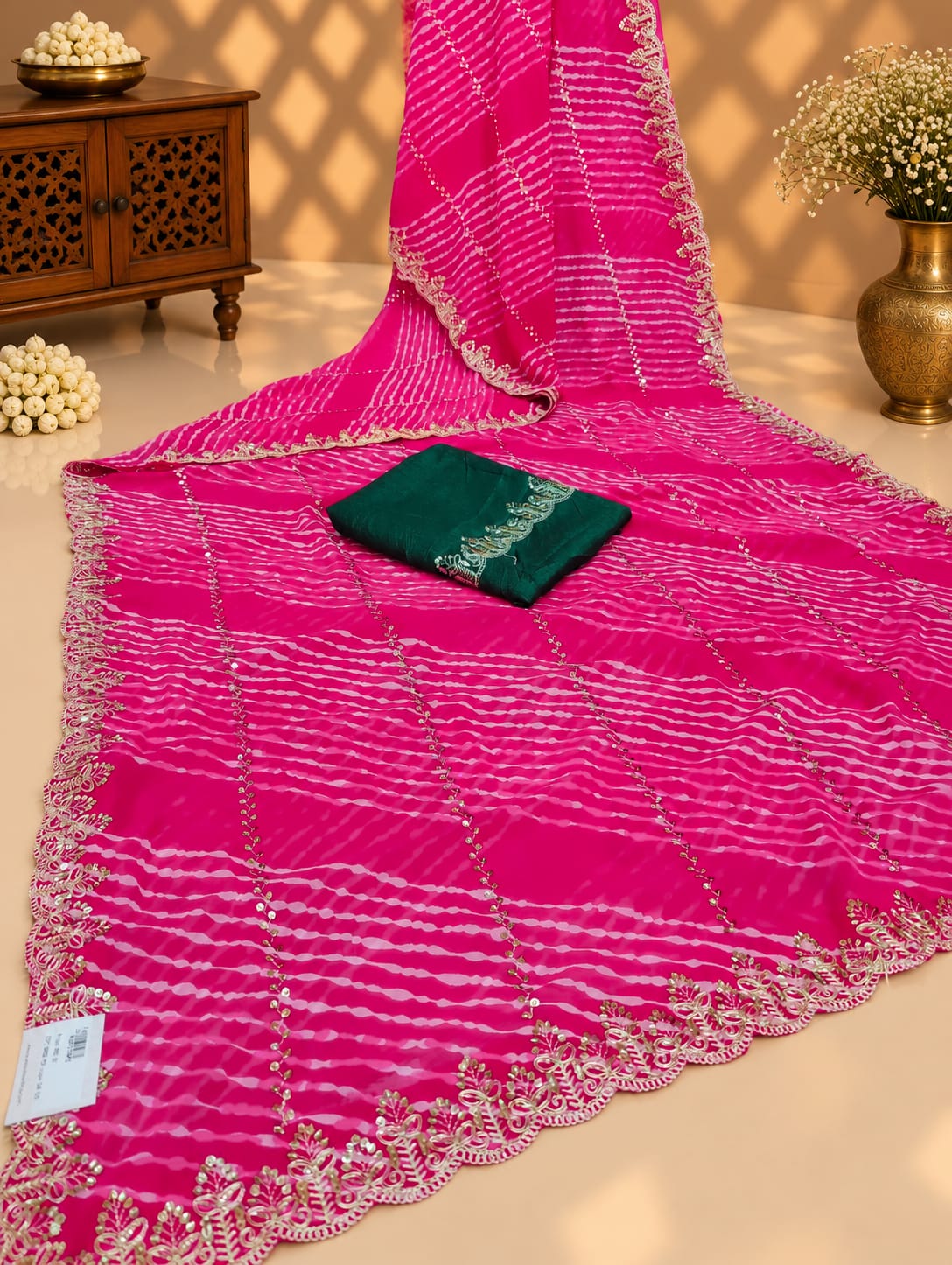 KcPc Georgette Leheriya Saree with Heavy Beads WorkSWA