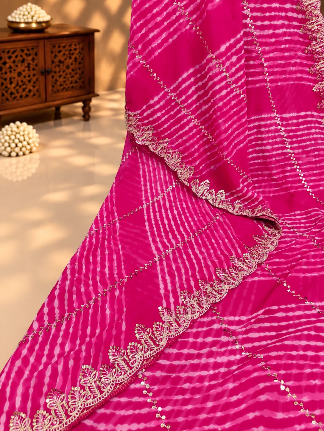 KcPc Georgette Leheriya Saree with Heavy Beads WorkSWA