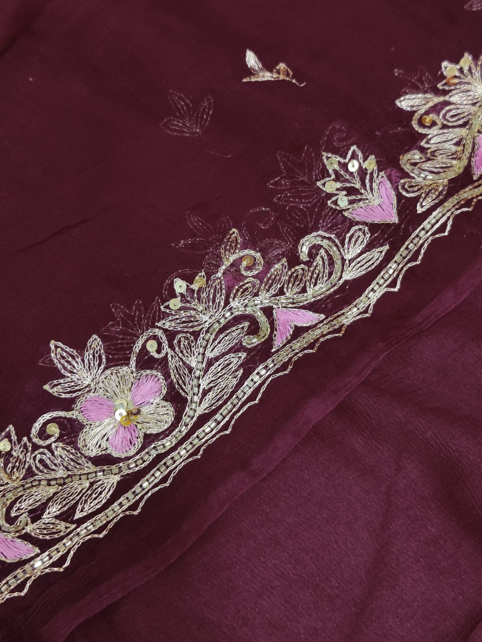 KcPc Diamond chiffon Mukesh Work Jaipuri TraditionalRajputi Saree VND