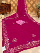 KcPc Pure Diamond Chiffon Mukes Work Jaipuri Traditional Rajputi Saree VIN