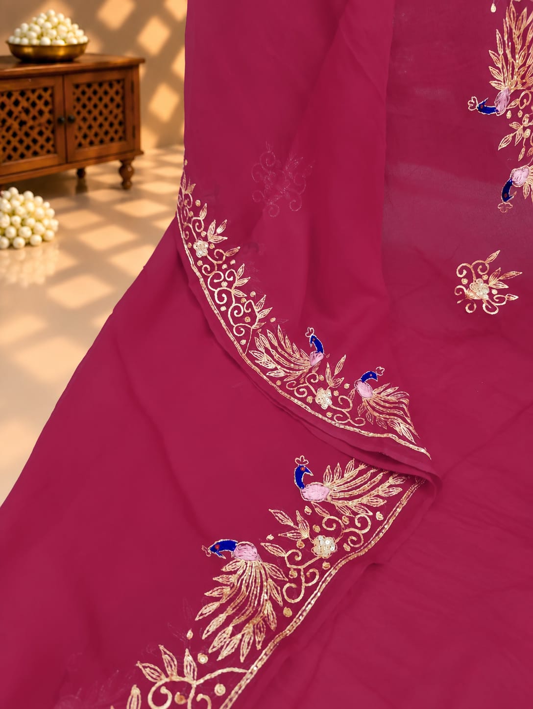 KcPc Pure Diamond Chiffon Mukes Work Jaipuri Traditional Rajputi Saree VIN