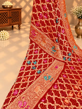 KcPc Figure Design Khaddi Georgette Janglaw Bandhani Neemzari SareeRed