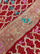 KcPc Figure Design Khaddi Georgette Janglaw Bandhani Neemzari SareeRed