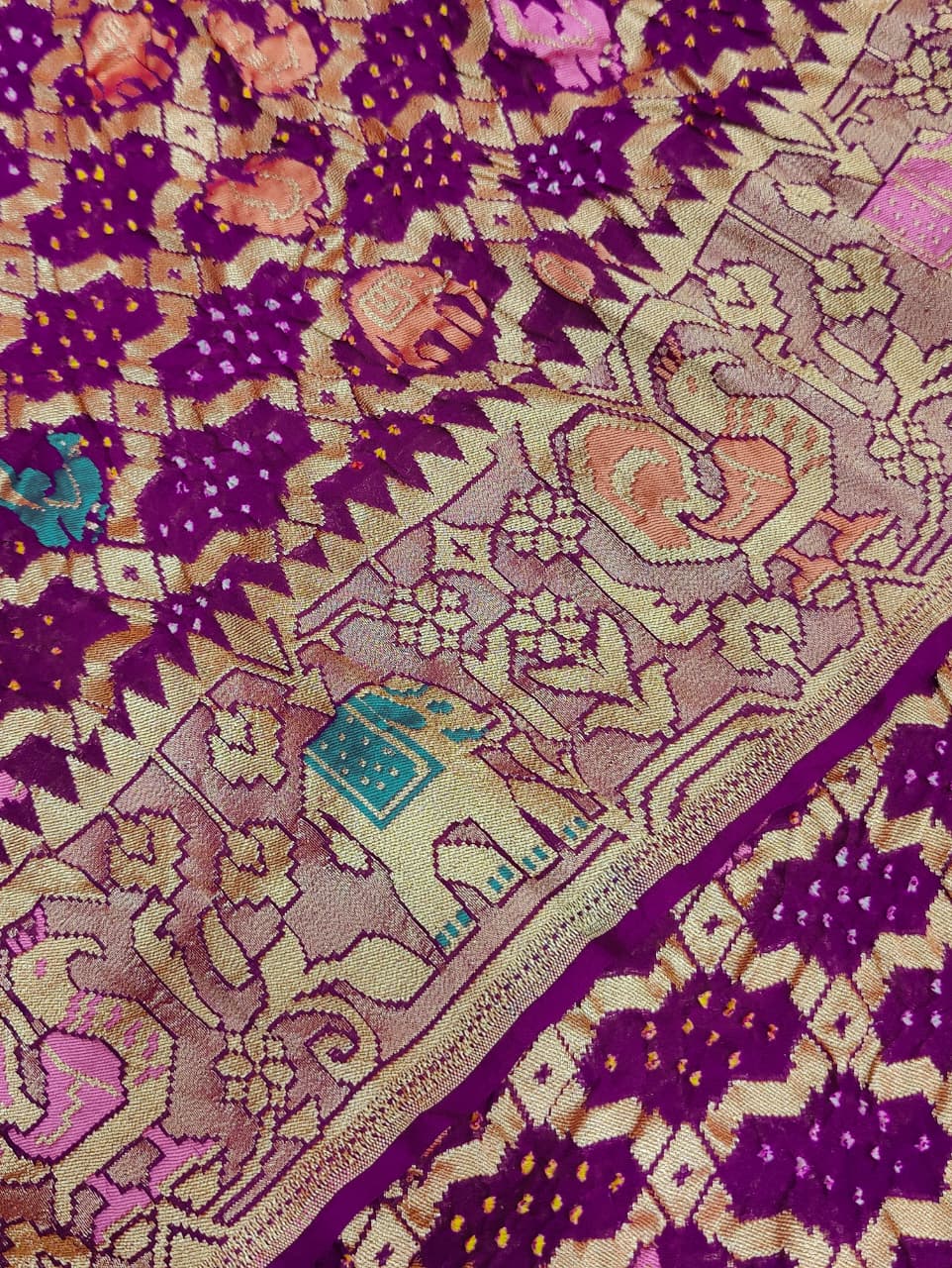 KcPc Pure Figure Design Khaddi Georgette Janglaw Bandhani Neemzari SareePurple