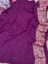 KcPc Pure Figure Design Khaddi Georgette Janglaw Bandhani Neemzari SareePurple