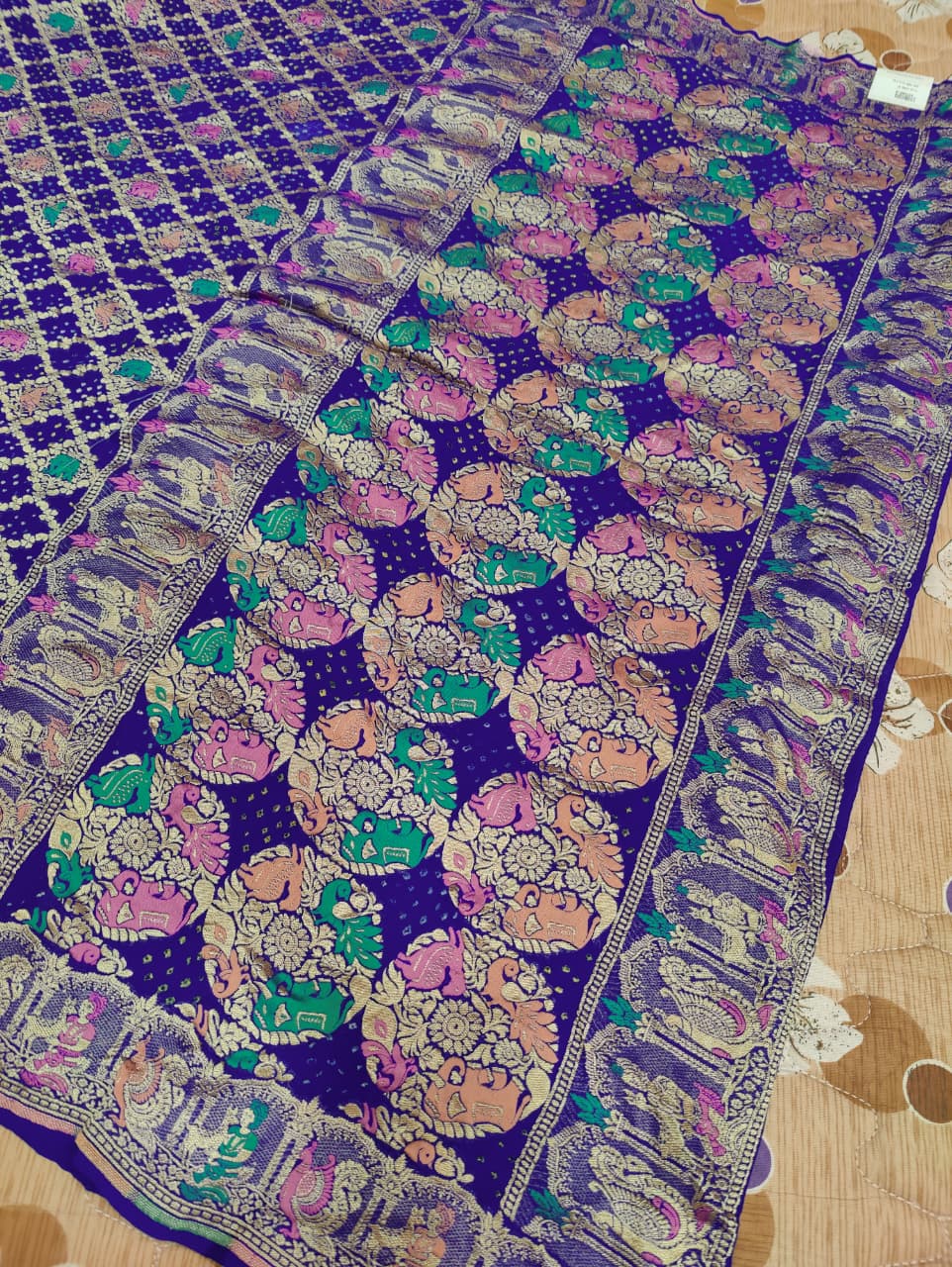 KcPc Figure Design Khaddi Georgette Janglaw Bandhani Neemzari Saree Royal Blue