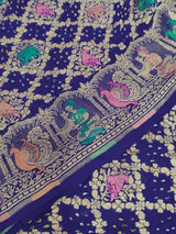 KcPc Figure Design Khaddi Georgette Janglaw Bandhani Neemzari Saree Royal Blue