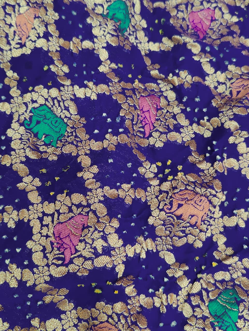KcPc Figure Design Khaddi Georgette Janglaw Bandhani Neemzari Saree Royal Blue