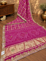 KcPc New Royal Gaji Silk Bandhani Saree with Elegant Gotapatti Work