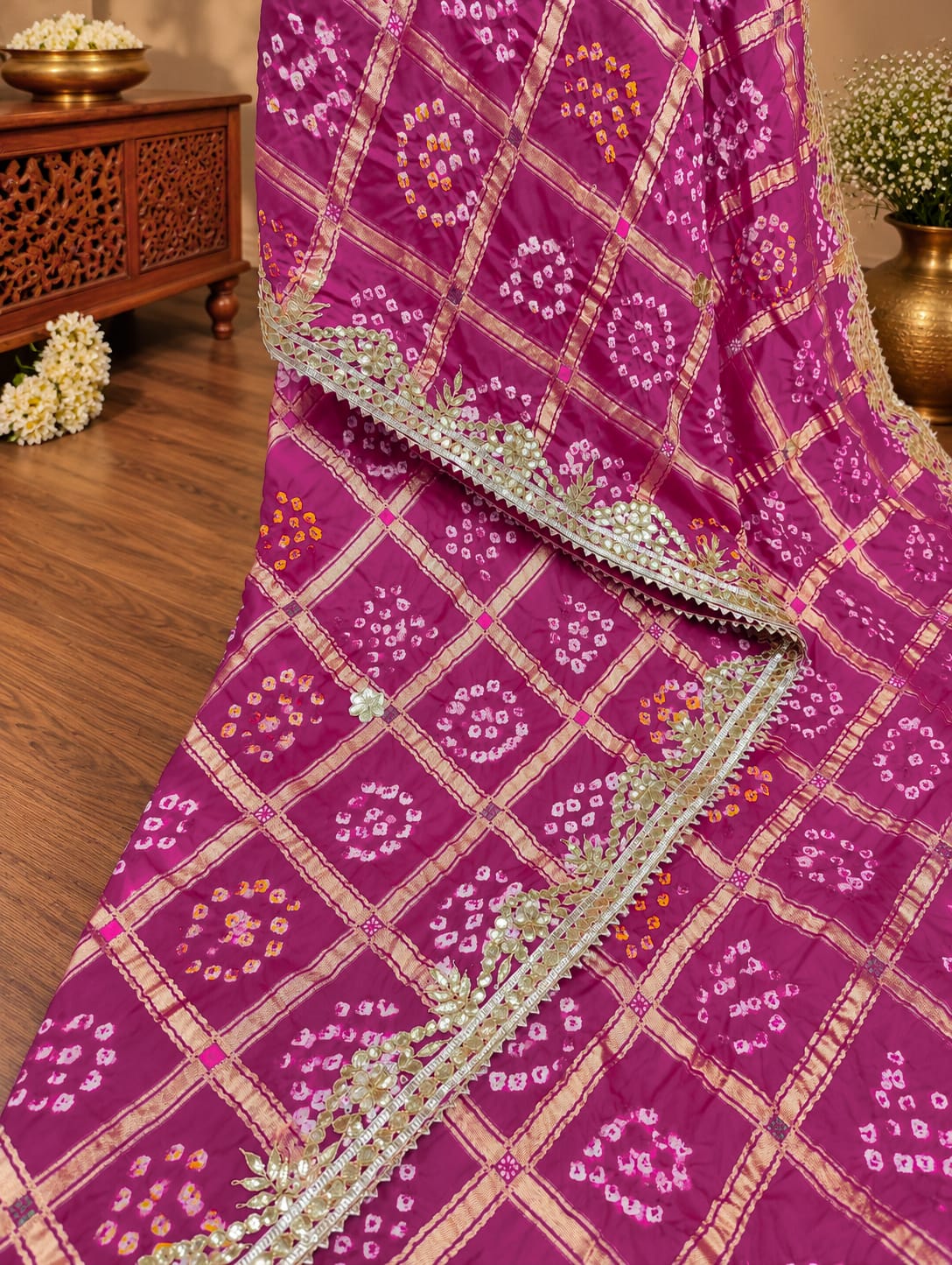 KcPc New Royal Gaji Silk Bandhani Saree with Elegant Gotapatti Work