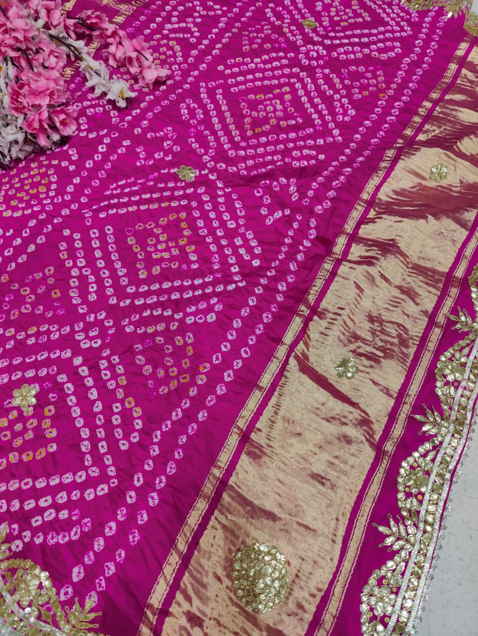KcPc New Royal Gaji Silk Bandhani Saree with Elegant Gotapatti Work