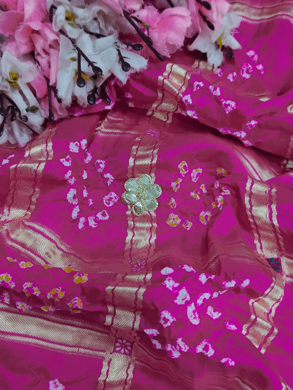 KcPc New Royal Gaji Silk Bandhani Saree with Elegant Gotapatti Work