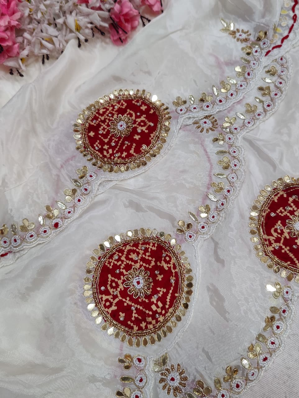 KcPc New Designer HO Silk Ajrakh Saree with Cutdana Mirror WorkSATISH