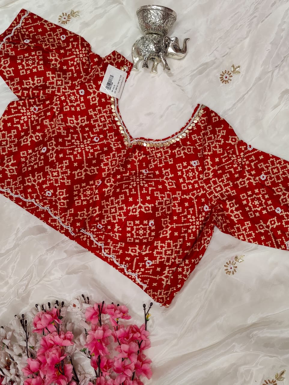KcPc New Designer HO Silk Ajrakh Saree with Cutdana Mirror WorkSATISH