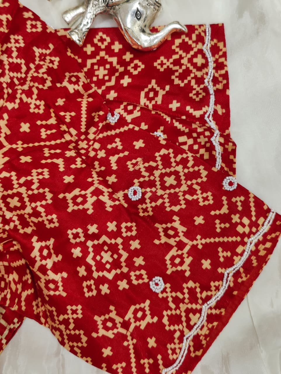 KcPc New Designer HO Silk Ajrakh Saree with Cutdana Mirror WorkSATISH