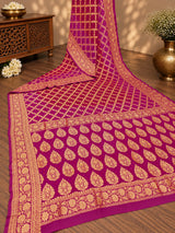KcPc New Launch Pure Khaddi Georgette Upada Neemzari Bandhej SareeRed Rani