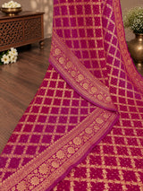 KcPc New Launch Pure Khaddi Georgette Upada Neemzari Bandhej SareeRed Rani
