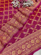 KcPc New Launch Pure Khaddi Georgette Upada Neemzari Bandhej SareeRed Rani