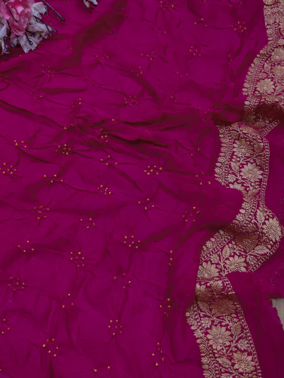 KcPc New Launch Pure Khaddi Georgette Upada Neemzari Bandhej SareeRed Rani