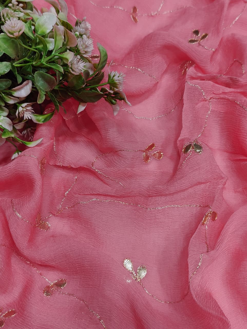 KcPc Pure Diamond Chiffon Mukes Work Rajputi Traditional Saree VND Pink