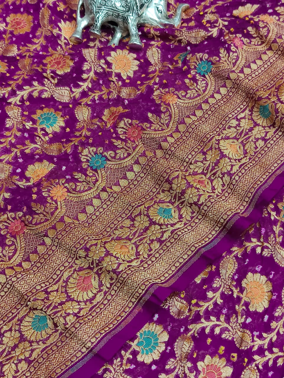 KcPc Originals Pure Meenakari Khaddi Georgette Upada Janglaw Bandhani Neemzari Saree Purple D1