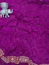 KcPc Originals Pure Meenakari Khaddi Georgette Upada Janglaw Bandhani Neemzari Saree Purple D1