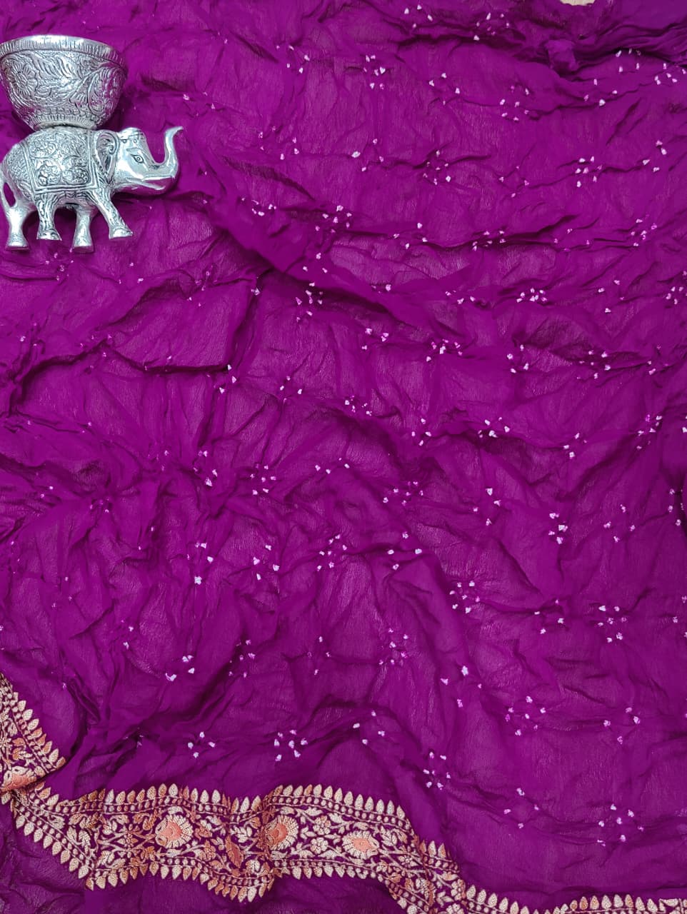 KcPc Originals Pure Meenakari Khaddi Georgette Upada Janglaw Bandhani Neemzari Saree Purple D1