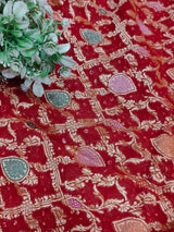 KcPc Originals Pure Meenakari Khaddi Georgette Upada Janglaw Bandhani Neemzari Saree Red
