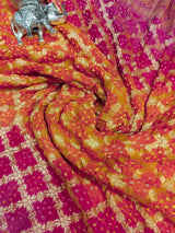 KcPc New Launch Pure Khaddi Georgette Upada Neemzari Bandhej SareeOrange Pink