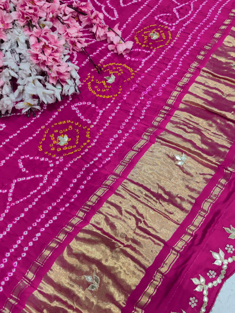 KcPc Latest Pure Gaji silk Bandhani Hand Gotapatti Work sareeAMT Rani
