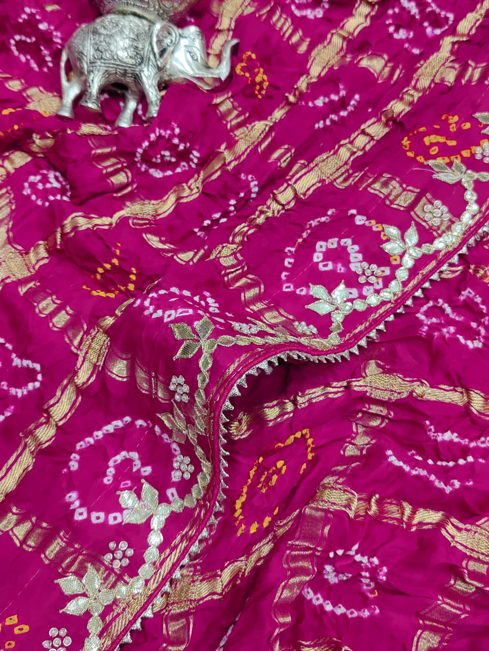 KcPc Latest Pure Gaji silk Bandhani Hand Gotapatti Work sareeAMT Rani