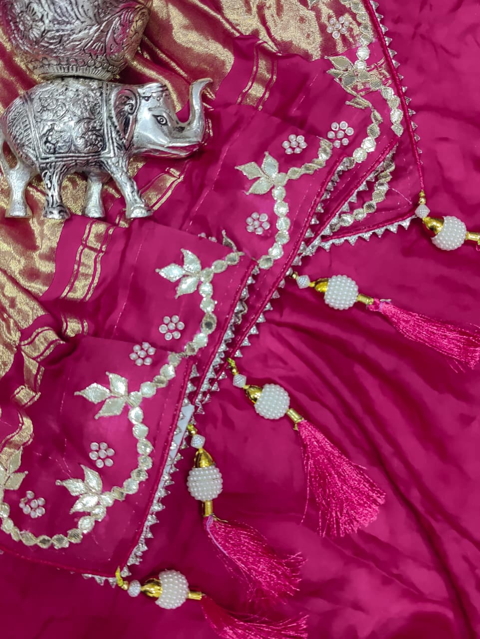 KcPc Latest Pure Gaji silk Bandhani Hand Gotapatti Work sareeAMT Rani