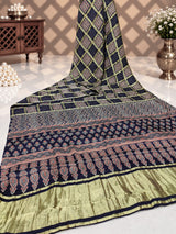 KcPc Pure Gaji Modal Silk Ajrakh Print Ghatchola crafted by kutch bhuj karigars sareeRBW