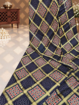 KcPc Pure Gaji Modal Silk Ajrakh Print Ghatchola crafted by kutch bhuj karigars sareeRBW