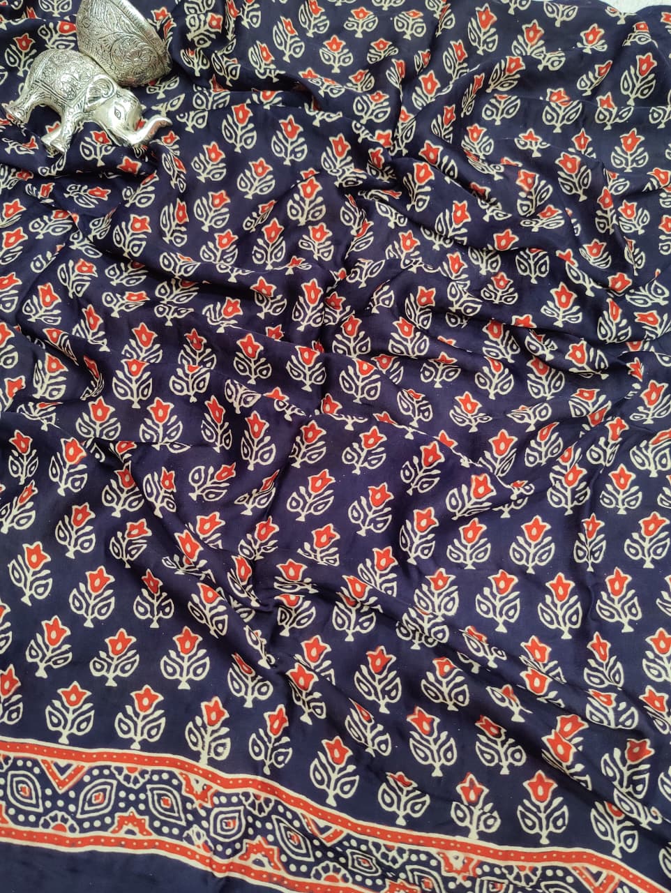 KcPc Pure Gaji Modal Silk Ajrakh Print Ghatchola crafted by kutch bhuj karigars sareeRBW